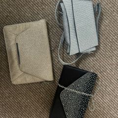 3 Women Evening Clutch Bags Rose Beige, Silver & Black