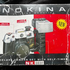 NEVER USED vintage Nokina 35mm film Camera with flash and bag