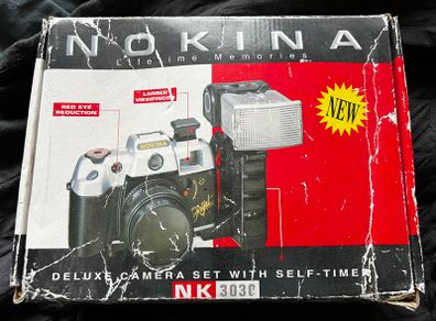 NEVER USED vintage Nokina 35mm film Camera with flash and bag