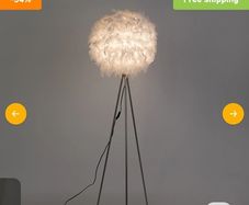 Silver lamp stand with feather shade