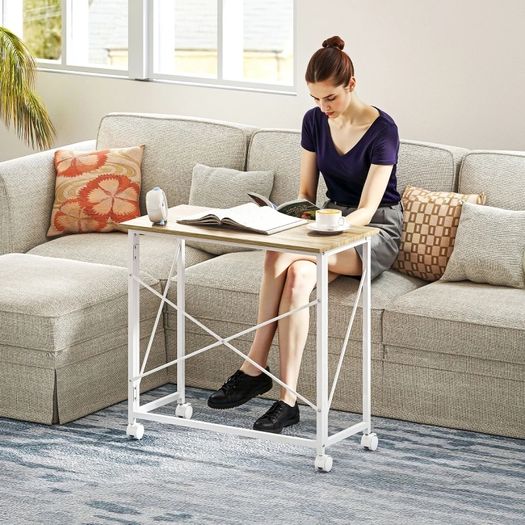 80 cm Folding Desk on Wheels - Natural Tone