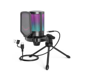 FIFINE AmpliGame A6V RGB USB Gaming Microphone USB Condenser Mic for PC, PS5.