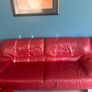 Italian Red Leather couches & ottoman Image 2