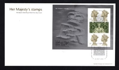 2000 Great Britain Stamp Show 2000 Queen Elizabeth II - Millenium Machin & Coronation Stamp Miniature Sheetlet Royal Mail Addressed First Day Cover (FDC) with Bureau cancel