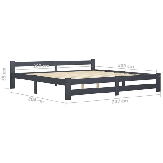 Bed Frame Dark Grey Solid Pine Wood 200x200 cm