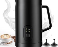 Milk Frother Electric 4-in-1, Automatic Milk Steamer 20.4oz/580ml, Silent Operation Hot & Cold Milk Foamer and Large Capacity, for Latte Coffee Chocolate HE2 (Black)