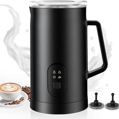 Milk Frother Electric 4-in-1, Automatic Milk Steamer 20.4oz/580ml, Silent Operation Hot & Cold Milk Foamer and Large Capacity, for Latte Coffee Chocolate HE2 (Black)