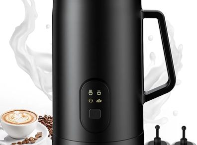 Milk Frother Electric 4-in-1, Automatic Milk Steamer 20.4oz/580ml, Silent Operation Hot & Cold Milk Foamer and Large Capacity, for Latte Coffee Chocolate HE2 (Black)