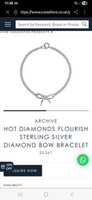 Hot Diamonds sterling silver diamond bow bracelet Postage included