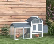 Small cottage chicken coop on legs dim. 151.5L x 54l x 87H cm multi-equipped solid pine wood
