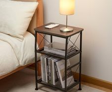 NEW SALE | 3-Tier Small End Tables,Narrow Side Table with Steel Grid Storage Shelves,Slim Nightstand X-Design