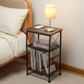NEW SALE | 3-Tier Small End Tables,Narrow Side Table with Steel Grid Storage Shelves,Slim Nightstand X-Design