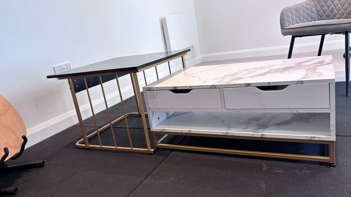 Modern Coffee Table Set of 2 with Drawers & Shelves in Black & White