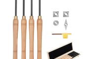 Wood Lathe Turning Tool Set, 4PCS, Lathe Roughing Finishing and Detailing Hollow Tool with Wooden Handle, Diamond Round Square Carbide Inserts, Wooden Box, for Beginners Hobbyists Professionals