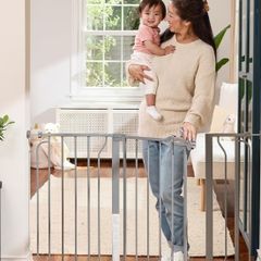 Easy Step 124cm Extra Wide Baby Gate, Platinum, Includes 10cm and 30.5cm Extension Kit, 4 Pack of Pressure Mount Kit and 4 Pack of Wall Mount Kit, fits 29" - 48 wide, 30 high