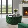 Velvet Button-Tufted Round Coffee Table with Tinted Glass Top Diameter: 80 cm Image 7
