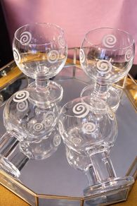 Crystal Etched Glass Goblets Set of 4