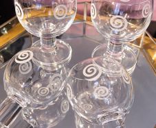 Crystal Etched Glass Goblets Set of 4
