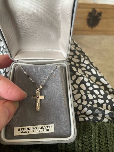 Silver Cross With Tiny tourmaline And Silver Chain