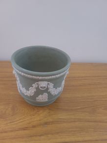 Vintage Wedgwood sage green jasperware pot.