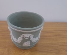 Vintage Wedgwood sage green jasperware pot.