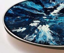 'Blue depths' LAZY SUSAN original painting by artist Helen Mathews with protective glass,