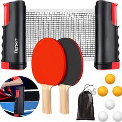 Table Tennis Set, Ping Pong Bats Set with 2 Paddles, 1 Retractable Net, 6 Balls, 1 Carrying Bag, for Trainer Adults Families Indoor Outdoor