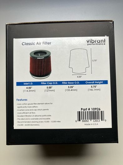 Air Filter Vibrant Performance 4.5"