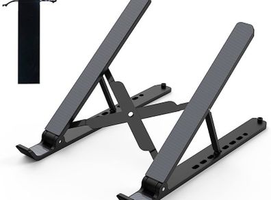 NEW SALE | Laptop Stand for Desk, Adjustable Laptop Riser ABS Silicone Foldable Portable Laptop Holder, Ventilated Cooling Notebook Stand for 10-15.6 inch Laptops,Tablet-Black