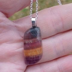 Fluorite pendant on silver chain