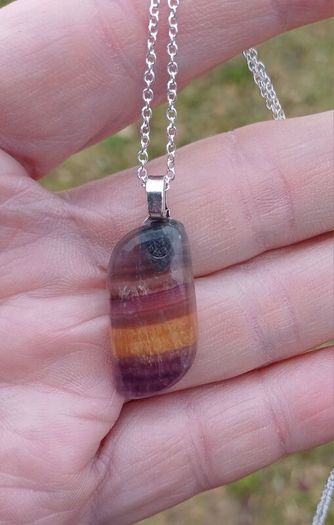 Fluorite pendant on silver chain