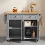 Kitchen Island Cart with Storage, 1110 mm Wide Mobile Rolling Storage Island on Swivel Wheels, with 2 Drawers, Storage Cabinet, Spice/Towel Rack, Hooks, Table for Home Dining Room, Gray Image 8