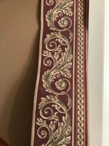Vintage Crown Wallpaper Border Roll - Burgundy Baroque Acanthus (5m)