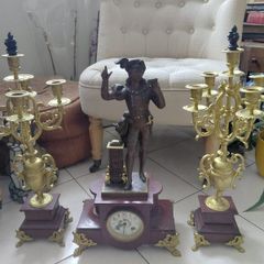 Antique French clock/mantelpiece with candleabras