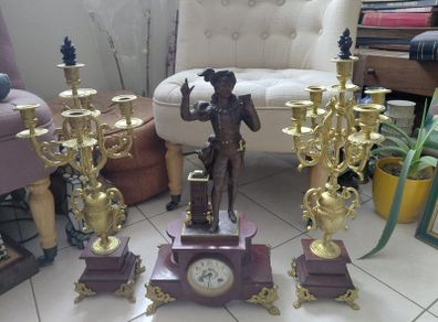 Antique French clock/mantelpiece with candleabras