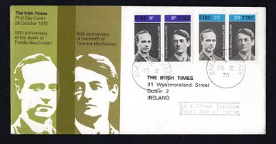 1970 Ireland Patriots: 50th Anniversary of the Death of Tomas MacCurtain and Terence MacSwiney Commemorative Stamp Illustrated  Irish Times First Day Cover (FDC)