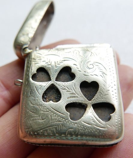 Vintage Silver Plated Vesta Case Matchsafe Irish Connemara Shamrock Lucky
