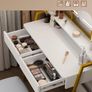 Makeup Table with Mirror and Stool, Vanity Dressing Table Set with 3 Color Adjustable Brightness LED Lights, 2 Large Storage Drawers and Metal Frame for Bedroom, White and Gold Image 6