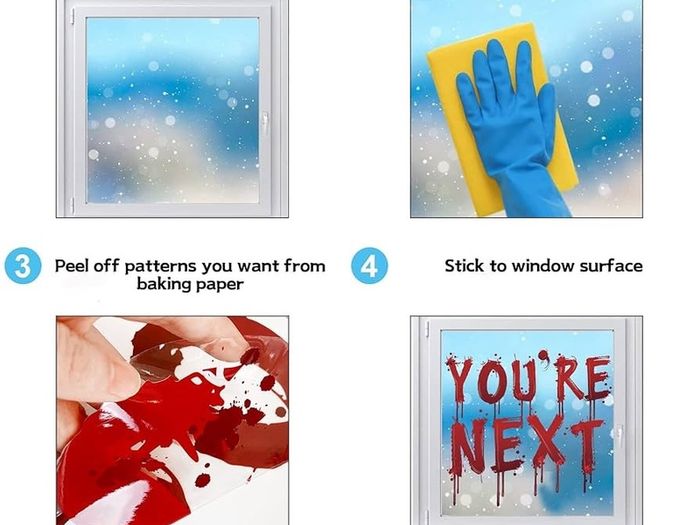 Halloween Window Stickers Bloody Hands Scary Halloween Window Clings Large Shadow Realistic Bloody Footprints DO NOT Enter Double-Sided Halloween Window Decorations