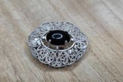 Vintage Sterling Silver 925 Filigree Black Onyx Brooch Pendant