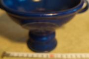 Vintage Pottery Coup Dark Blue Footed Handle Bowl Scroll Handles