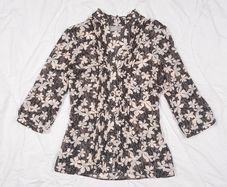 Wallis Black Cream Sheer Chiffon Floral Pintuck Pleat Blouse Top 12UK/40EU