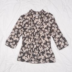 Wallis Black Cream Sheer Chiffon Floral Pintuck Pleat Blouse Top 12UK/40EU