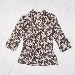 Wallis Black Cream Sheer Chiffon Floral Pintuck Pleat Blouse Top 12UK/40EU