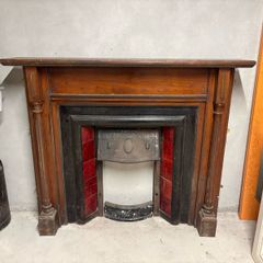 Vintage Wooden & Cast Iron Fireplace
