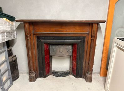 Vintage Wooden & Cast Iron Fireplace