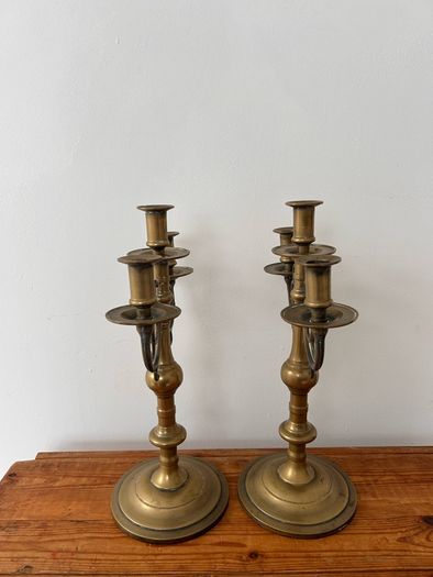 Vintage Pair of Brass 3-arm Candelabras