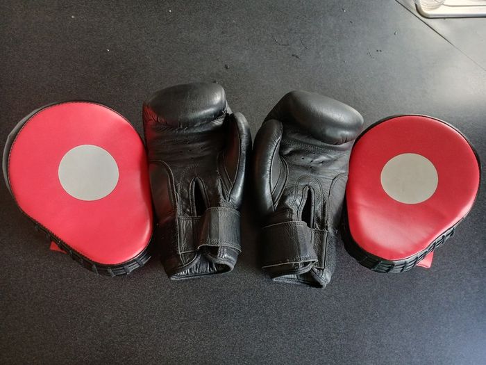 8 oz boxing gloves and pads