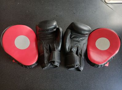 8 oz boxing gloves and pads