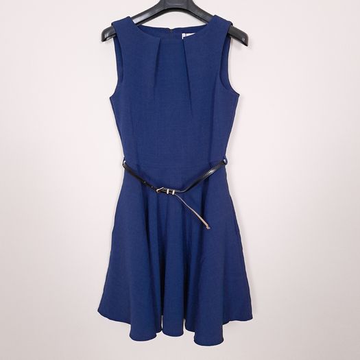 Closet London Navy Blue Belted Fit & Flare Skater Mini Dress 10UK/38EU